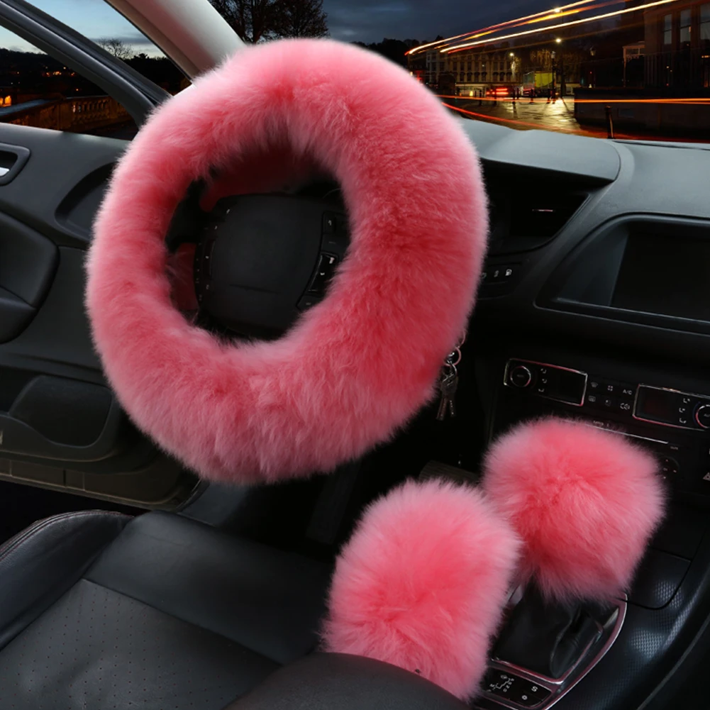 3 шт. Меховой чехол на руль автомобиля для девочек зимний теплый плюшевый мягкий