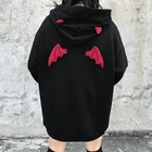 Женская толстовка с капюшоном Devil Horn, Готическая свободная черная толстовка с капюшоном, большие размеры, Harajuku