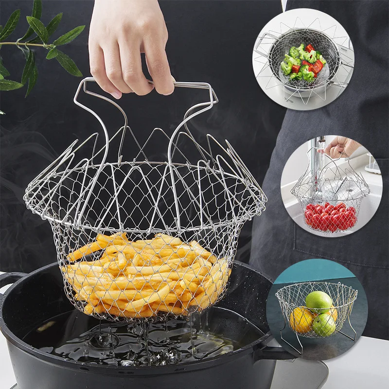 

Kitchen Foldable Frying Basket 304 Stainless Steel Filter Colander Sieve Mesh Strainer Kitchen Cooking Tools Accessories
