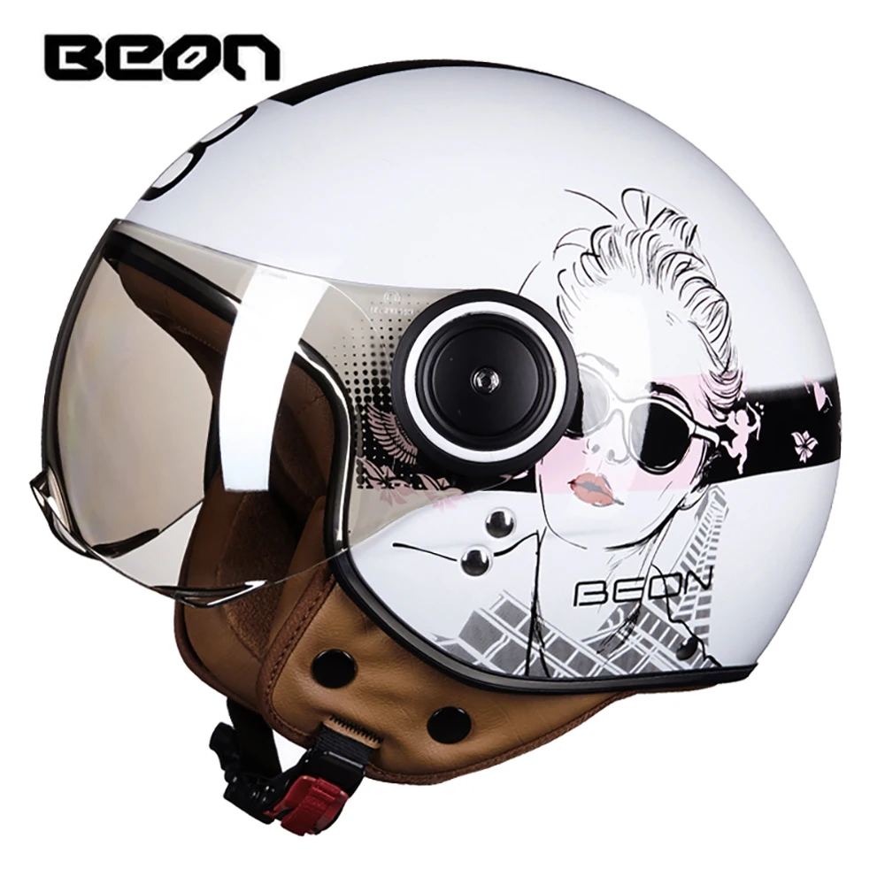 110BLGirl WB BEON мотоциклетный шлем Chopper 3/4 с открытым лицом, винтажный мото шлем, мотоциклетный шлем Casco Capacete для мужчин и женщин, скутер, мотоцикл H - Цвет: 110BLGirl WB