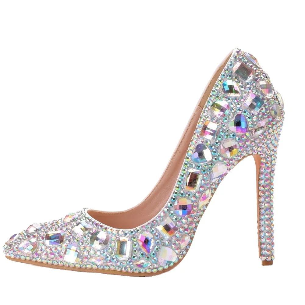 

11cm sexy pointed high heeled single shoes women's thin heeled women's shoes diamond wedding shoes banquet dance performance