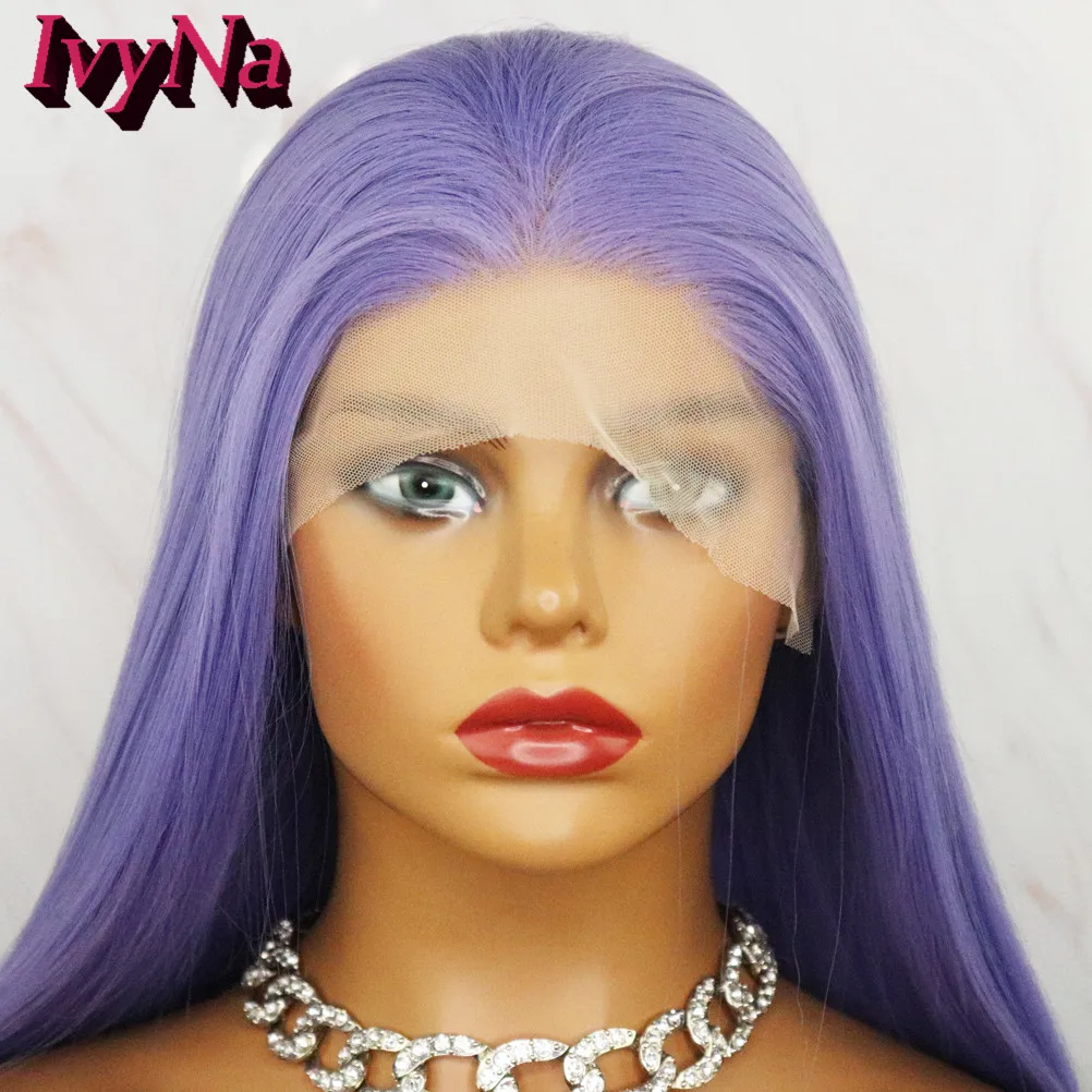 

IvyNa Long Light Purple Synthetic 13x4 Lace Front Wigs Silky Straight Heat Resistant Hair Half Hand Tied Lace Wigs For Women