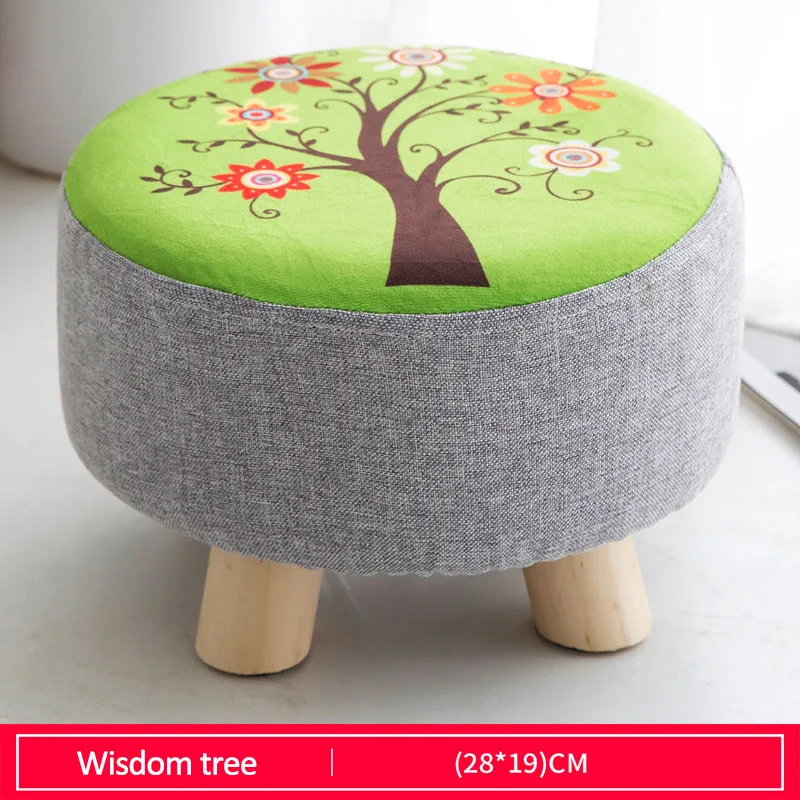 Wisdom tree Легкий портативный бытовой твердой древесины замена обуви скамейка ткань сиденье круглый стул подставка для ног для дивана Досуг Дети низкий табурет - Цвет: Wisdom tree