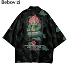 Традиционное японское кимоно с Оби для мужчин и женщин, юката, хаори, японская одежда черного и белого цвета с принтом дракона, кардиган, 2021