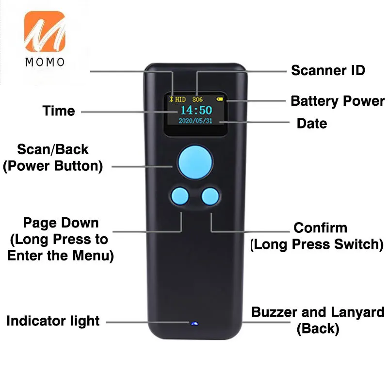 m8 1d 2d barcode scanner portable handheld mini bluetooth scanner 2 4g wireless with display for expressman mobile phone qr free global shipping