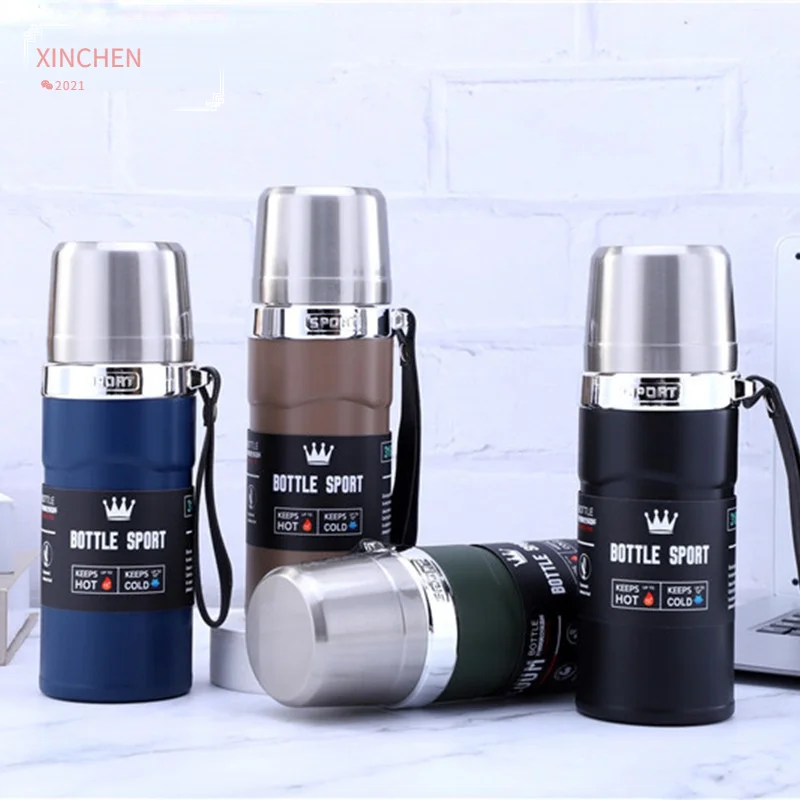 

XINCHEN750/550Ml Straight Mug With Two Lids All-Steel Large-Capacity 304 Stainless Steel Vacuum Flask Bullet Sports Water Bottle