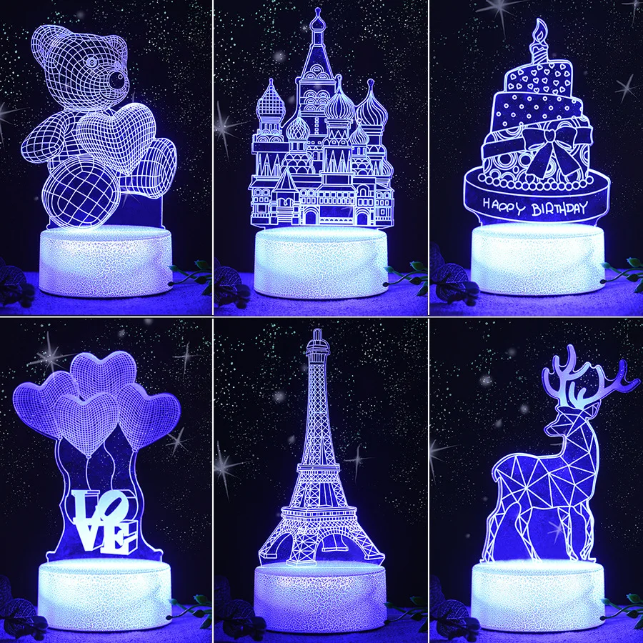 

Ночник с 3D иллюзией, USB сенсорный светильник с дистанционным управлением, 7 цветов, меняющийся Настольный светильник, ночник в виде сердечка,...