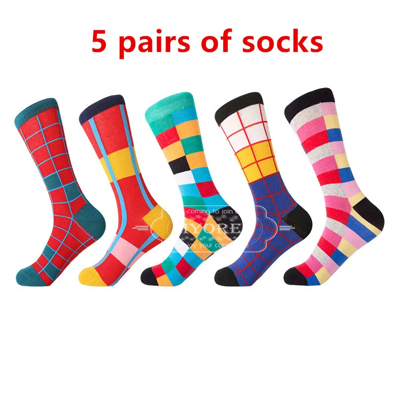 5 pairs of socks MYORED,, мужские повседневные носки sokken, четыре сезона, в клетку, для банкета, бизнеса, носки для мужчин, повседневная одежда, свадебный подарок - Цвет: 5 pairs of socks