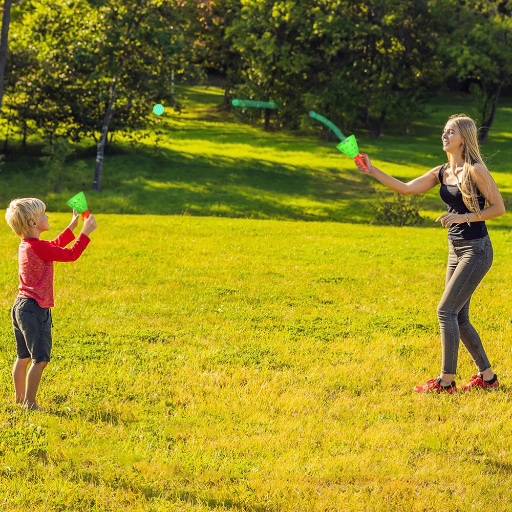 

1 Pair Click and Catch Toys Launch and Catch Balls Double Play Balls Set