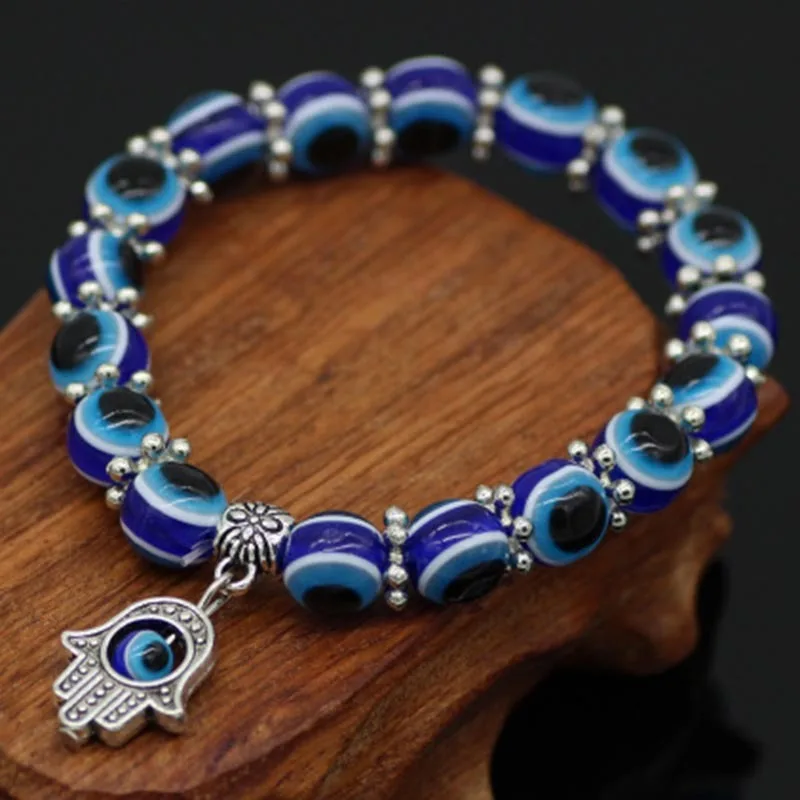 Браслет мужской модное серебряное кольцо Цвет голубой Дурной глаз Хамса рука