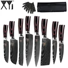 Набор ножей XYj из дамасской нержавеющей стали с мешком в рулоне, лезвие с Дамасским узором, кухонные аксессуары