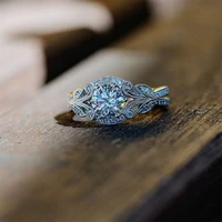 2019 new arrival silver color leaf hollow design rhinestone crystal ring for women jewelry anniversary engagement ring