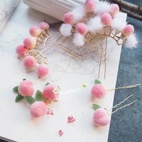 hanfu express plush peach hair hair bulbs of hairpin girls pink peach clip