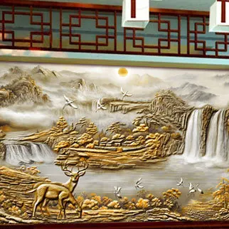 

3D Wallpaper relief Chinese mural of the living room sofa TV background wall seamless landscape Custom Size