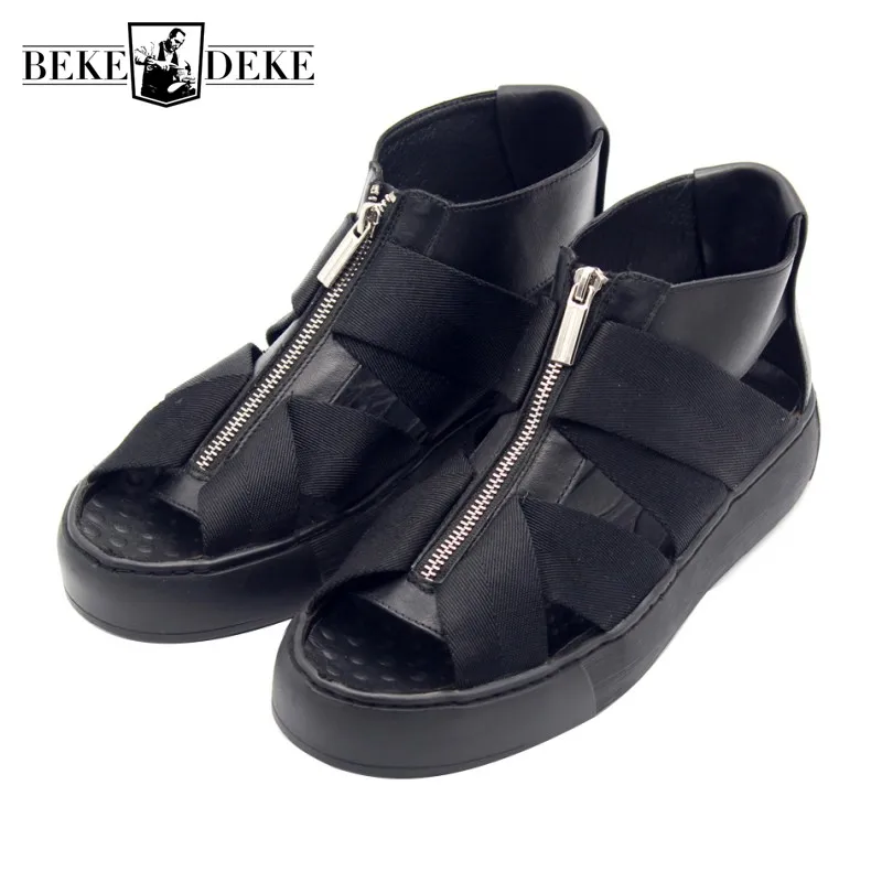 Дизайнерские мужские сандалии гладиаторы с открытым носком на высокой платформе