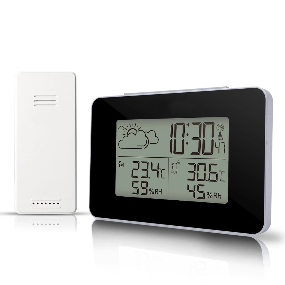 FanJu FJ3364 Digital Atomic Clock Weather Sattion LED Table Clock Temperature Humidity Meter Barometer Desk Watch Alarm Snooze