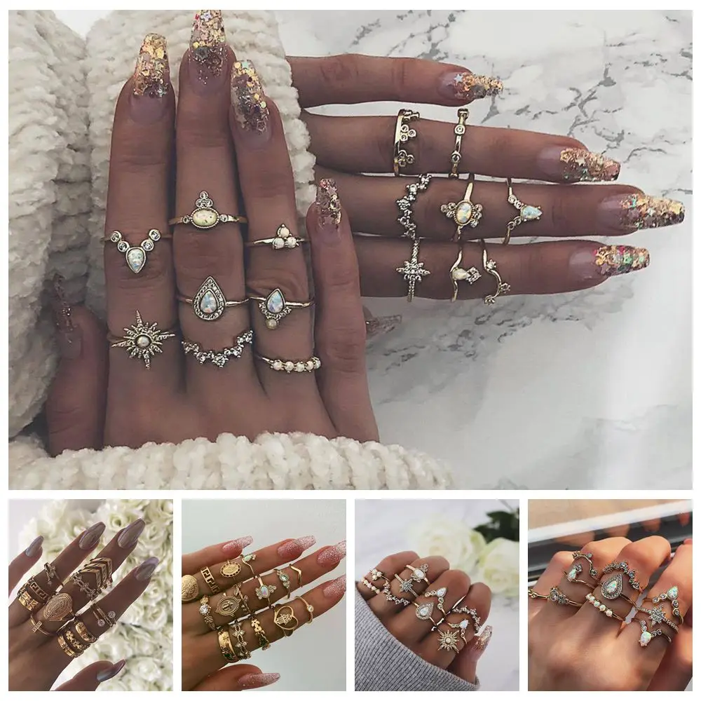 Женский комплект колец с кристаллами свадебные ювелирные украшения 1