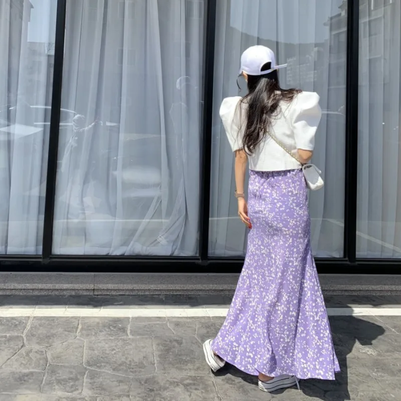 

Chiffon skirt High Waist Elegant A-Line Midi Skirt for Women Floral print skirt female skirt floral beach skirt Summer 2021