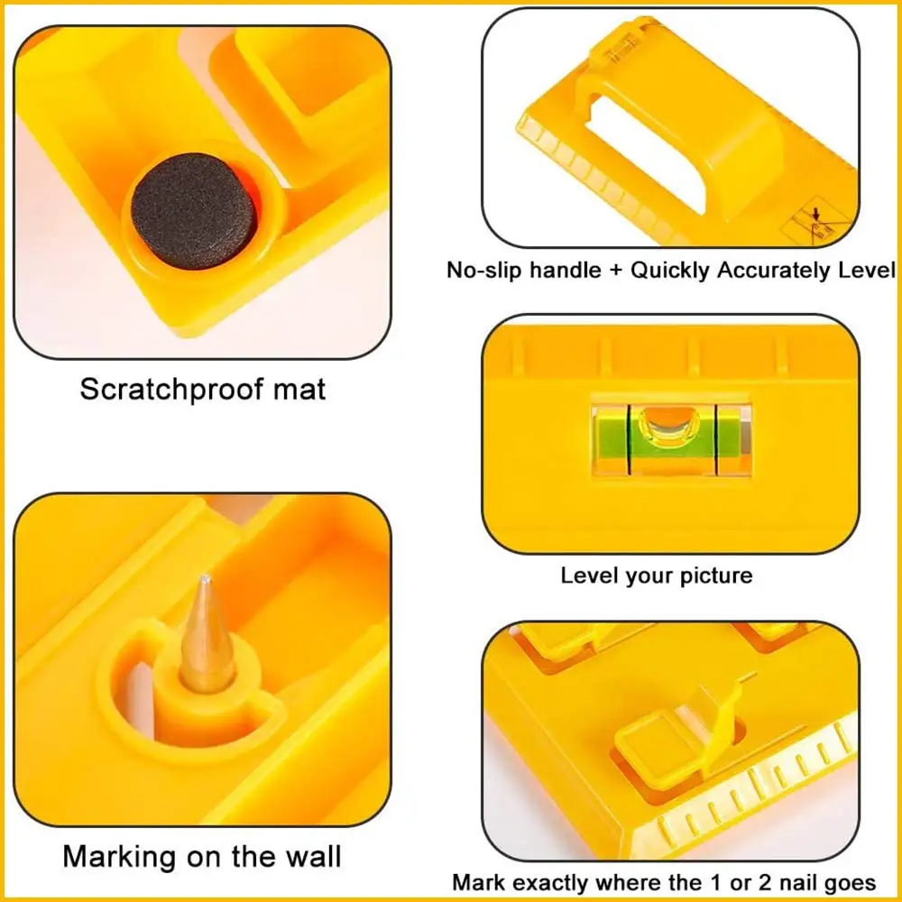 

ABS Yellow Picture Hanging Tool with MultiFunction Level Ruler Easy Positioning Frame Photo Hanger Wall For Hanging Picture