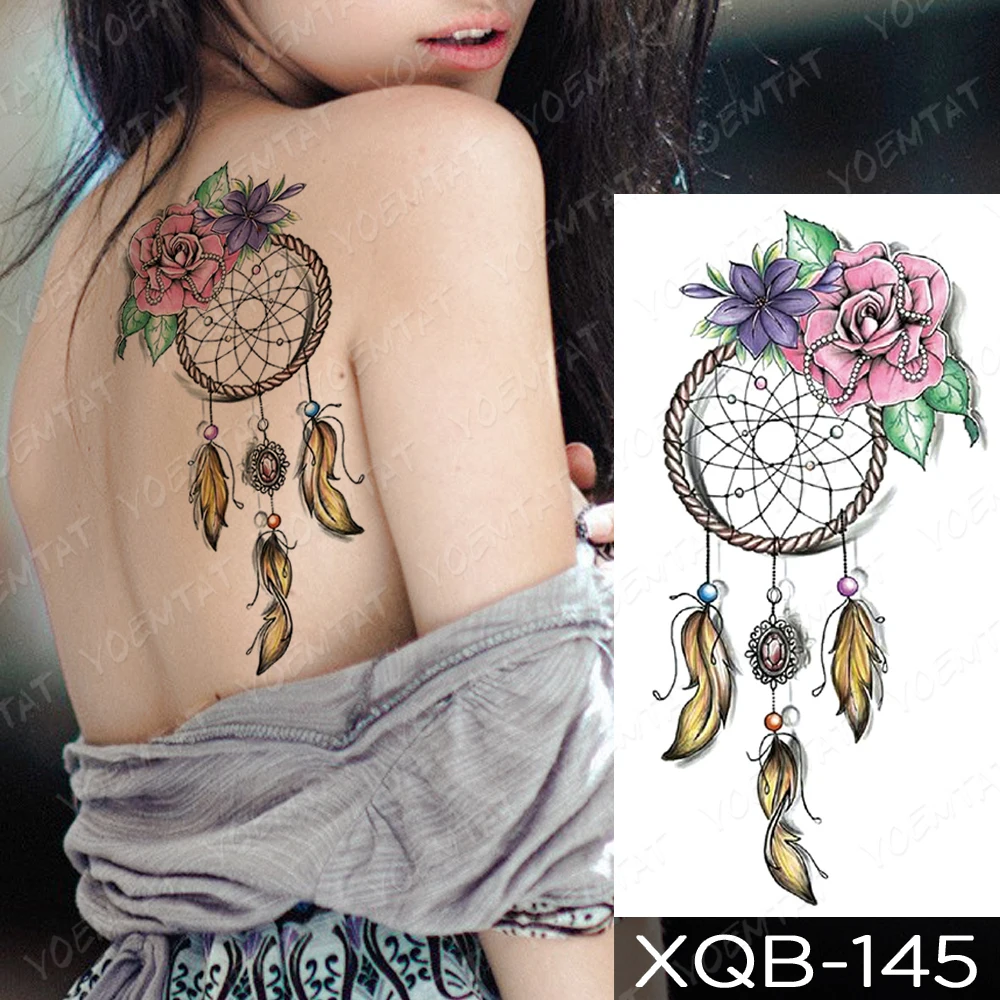 

Waterproof Temporary Tattoo Sticker Butterfly Lotus Dreamcatcher Tattoos Rose Flowers Body Art Arm Fake Sleeve Tatoo Women Men