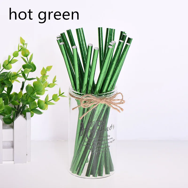 hot green 25 шт торт Топпер бумажные соломинки с фламинго для дня рождения украшения дети взрослые выпускные поставки одноразовые Коктейльные трубочки - Цвет: hot green