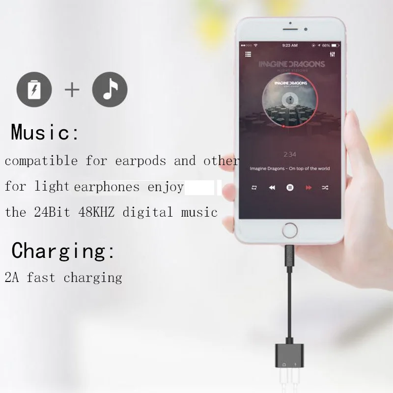 Двойной разъем аудио адаптер для iPhone 7/8/X Поддержка iOS 11 зарядка музыки или вызова