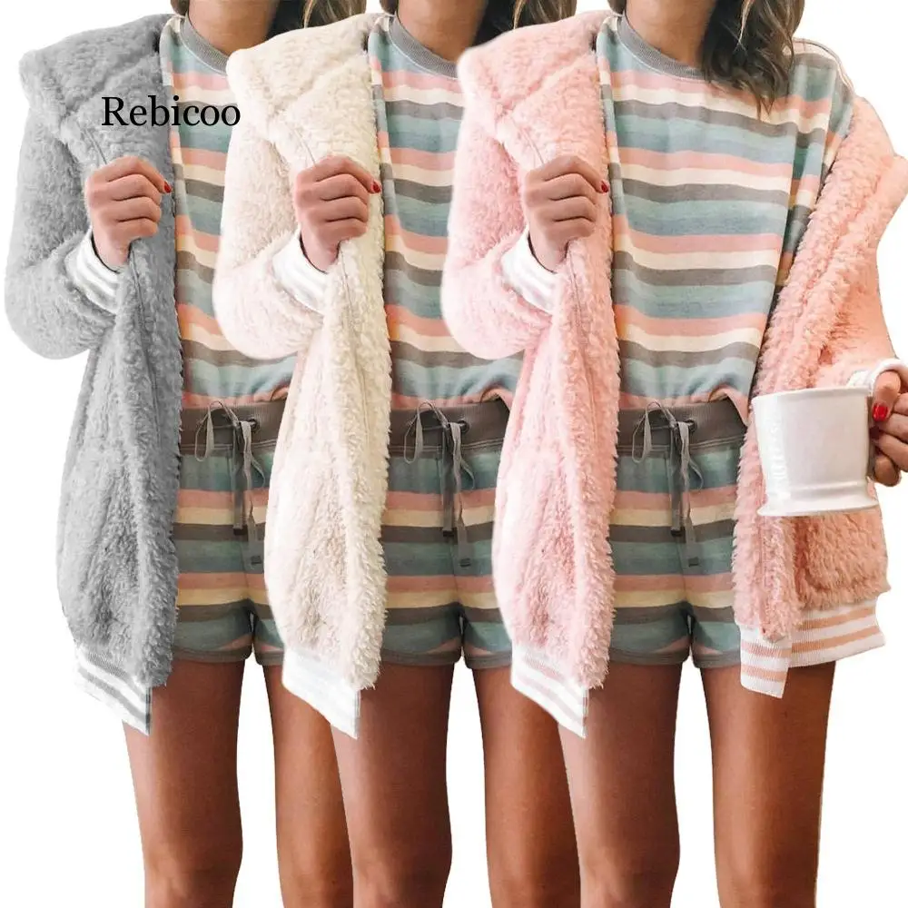 

Europe And America Autumn Hot Selling Coat Fashion Plush Solid Color Long Sleeve Pocket Cardigan Coat