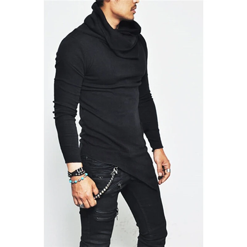 

Men Autumn Hoodies Unbalanced Hem Pocket Sweatshirt Top Long Sleeve Turtleneck Sweatshirt Men Spring Clothing Plus Size 5XL