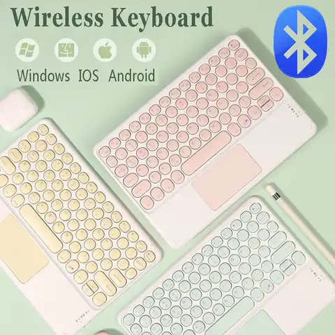 Круглая клавиатура Bluetooth для IPad, клавиатура Teclado Для Xiaomi, Samsung, Huawei, беспроводная клавиатура с тачпадом, 5 цветов