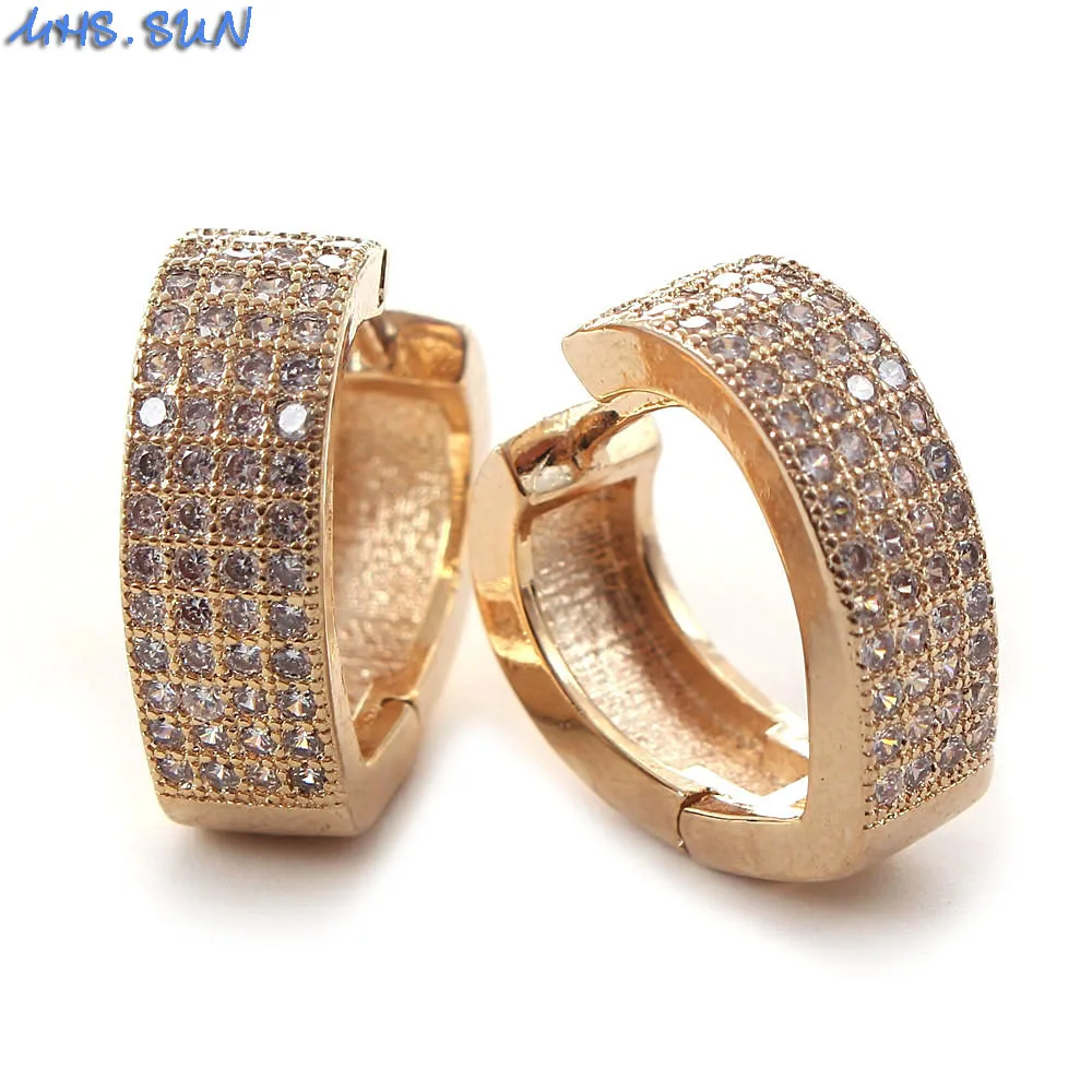 

MHS.SUN Newest Exquisite Hoop Earrings Gold Color Women Cubic Zircon Ear Jewelry Heart Earrings For Christmas Party Gift 1Pair