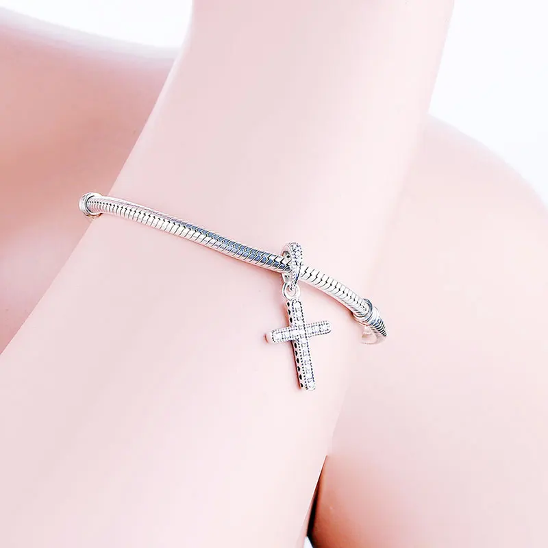 925 Sterling Silver Catholic Rosary Cross Faith Simbolo Bead Fit Original Pan Charm Bracelet Necklace Making Berloque | Украшения и