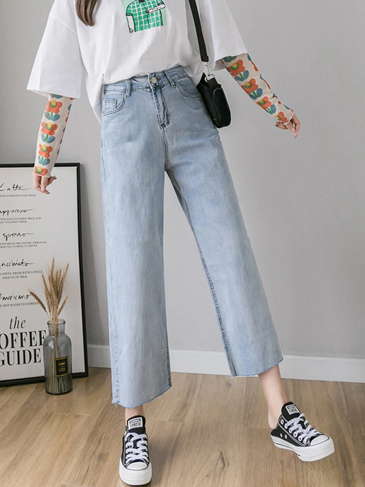 Джинсы женские с завышенной талией винтажные брюки из денима широкими штанинами