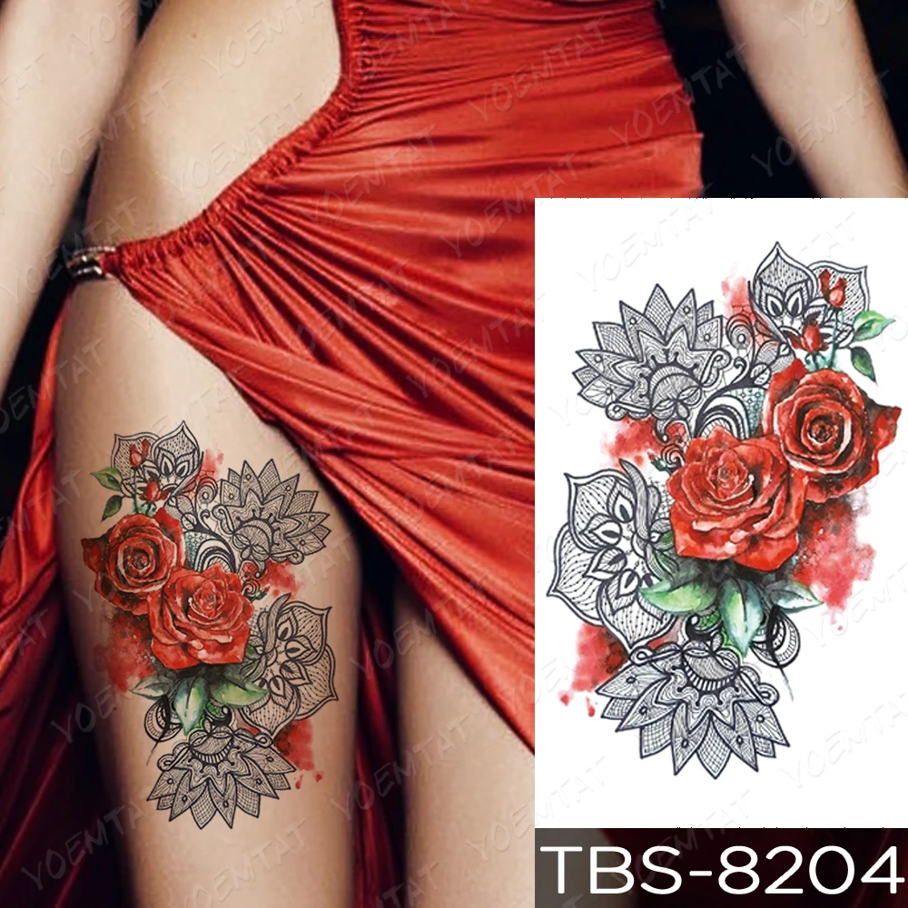 

Waterproof Temporary Tattoo Sticker Rose Heart Flash Tattoos Butterfly Lace Flower Body Art Arm Water Transfer Fake Tatoo Women