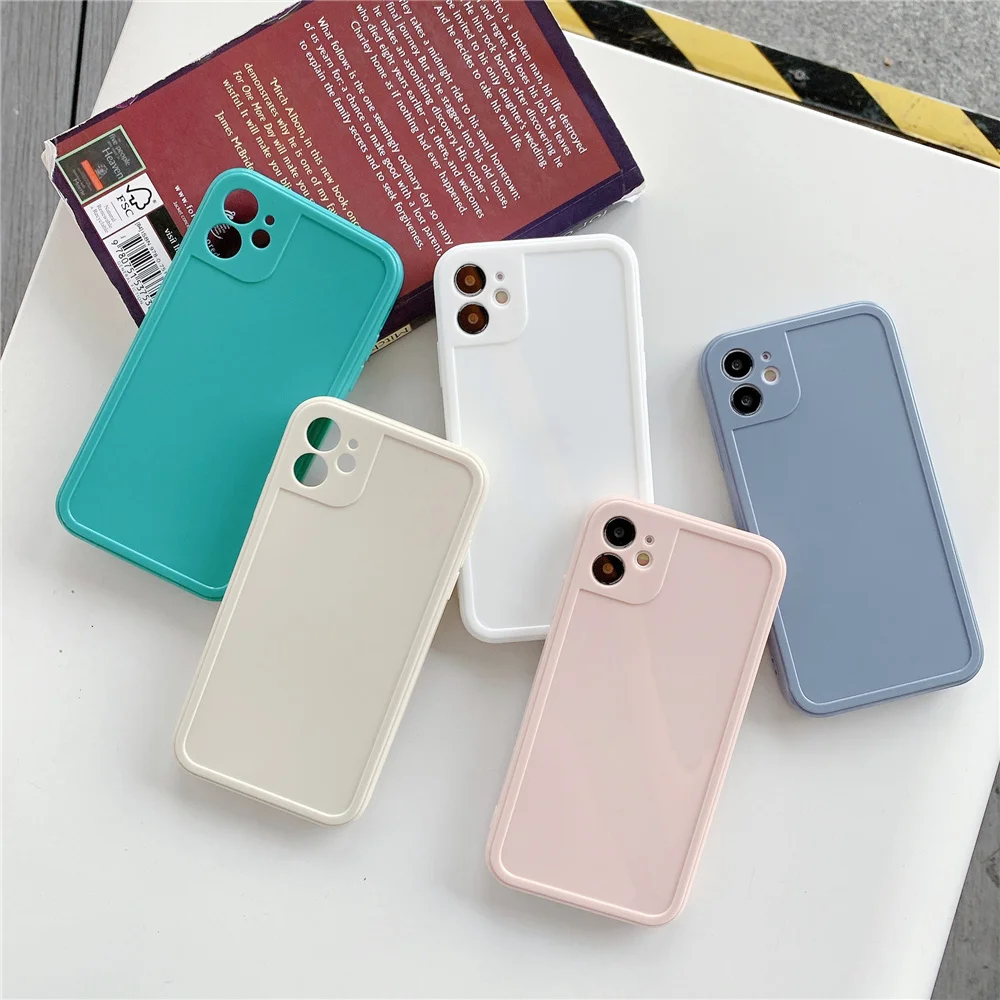 

Cute fashion Glossy Jelly Straight Edge Photo Frame Phone Case For iphone 12 11 Pro X Xs Max Xr 8 7 Plus Silicone Soft Cover