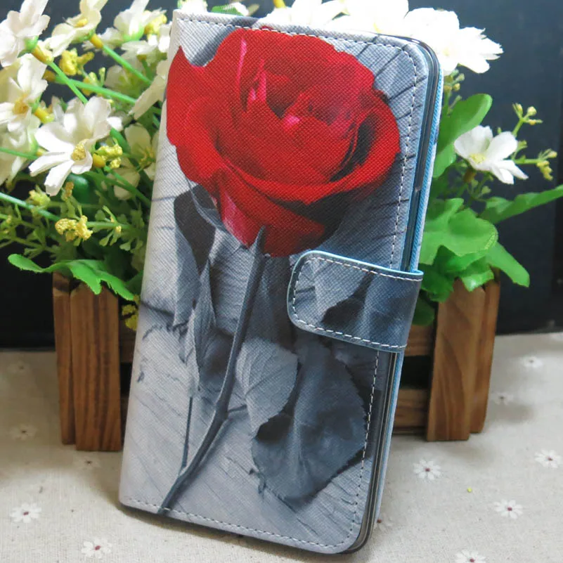 Чехол книжка с бумажником и изображением красной розы для Cubot Note S Dinosaur R11 Rainbow 2 X18
