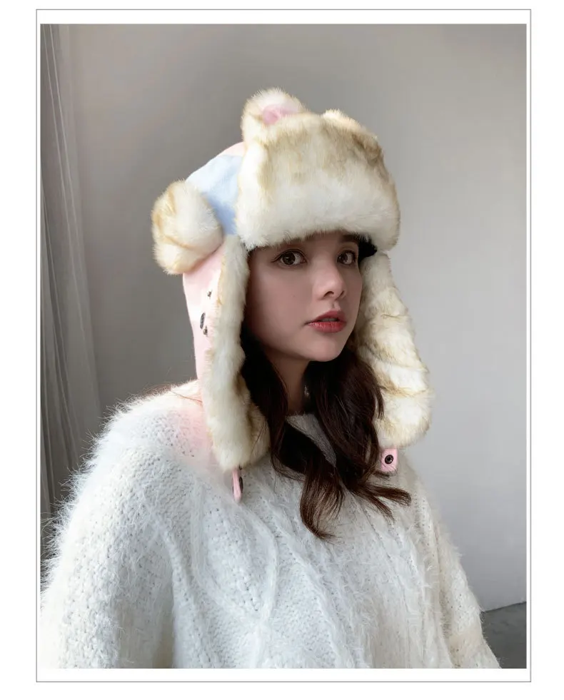 embroidery cartoon Lei Feng hat Russia ear-flapped hat women bomber hats thick warm outdoor winter hat