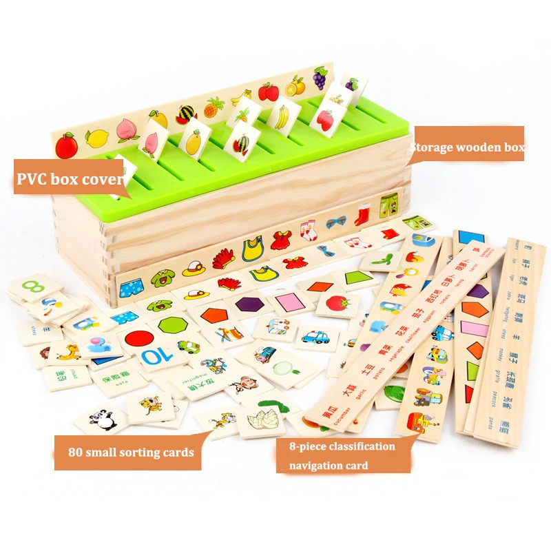 

Wooden children shape matching knowledge classification box digital fruit pattern classification educational toys interactive
