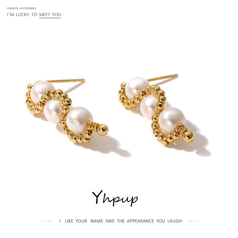 Yhpup нерегулярные медные металлические серьги гвоздики с искусственным жемчугом