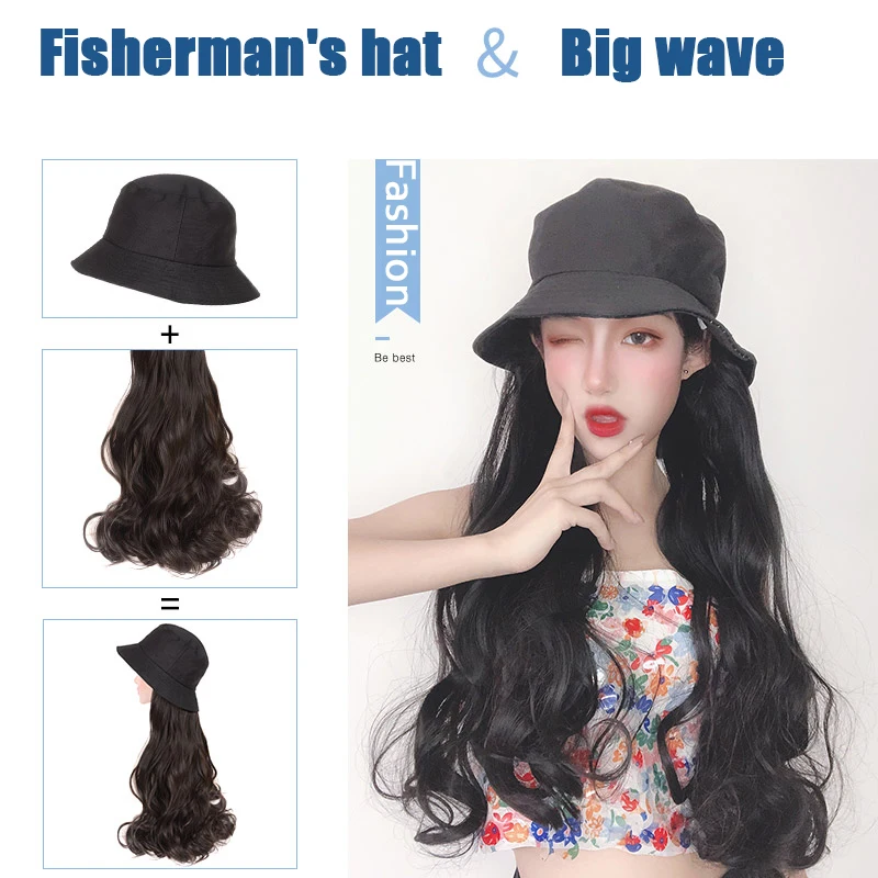 AILIADE Рыбацкая шляпа длинные кудрявые вьющиеся волосы для наращивания парик