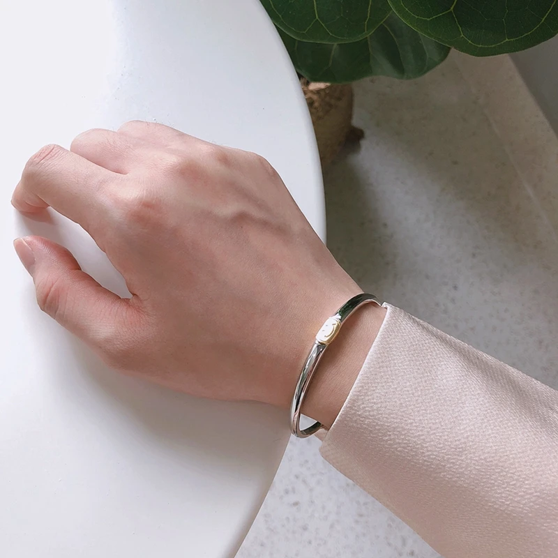 LouLeur, настоящее Серебро s925 пробы, Смайл, браслеты, Ретро стиль, простой браслет, браслеты для женщин, мода, хорошее ювелирное изделие, Летние подарки