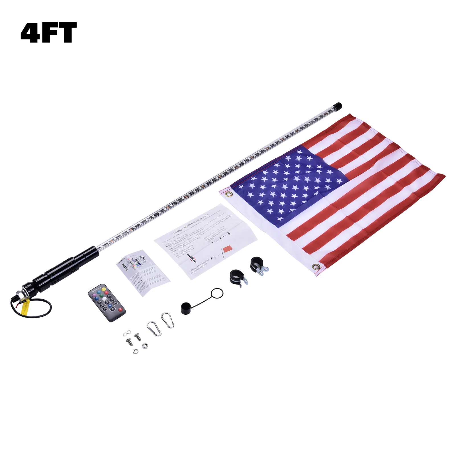 

3FT/4FT/5FT/6FT LED Whip Light RGB 9-32V DC Waterproof Remote Control RGB Lamp Ultra Bright Flagpole Lamp With Flag For Jeep