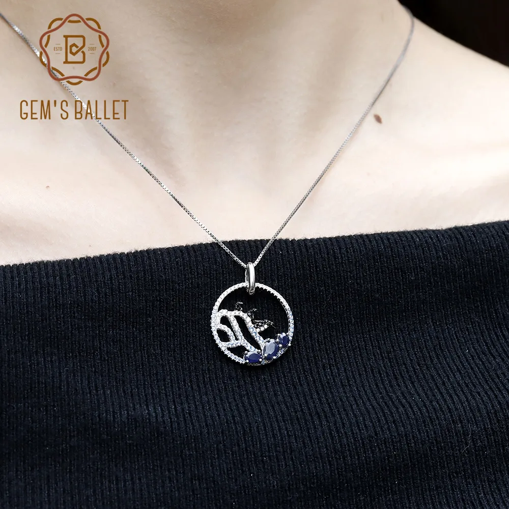 Женский кулон с голубым сапфиром из серебра 925 пробы | Украшения и аксессуары