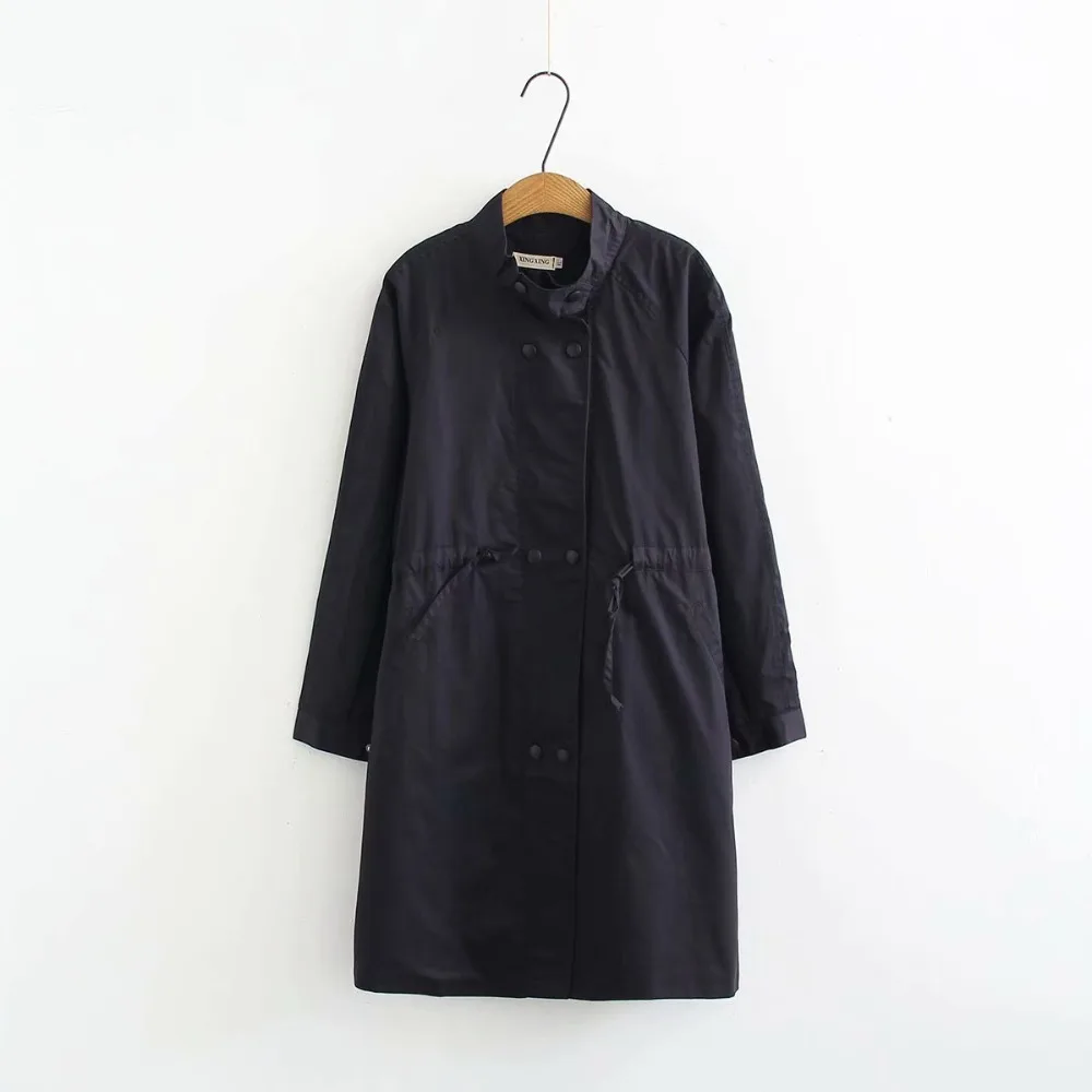 Женский хлопковый тренч с воротником стойкой размера плюс офисный двубортный