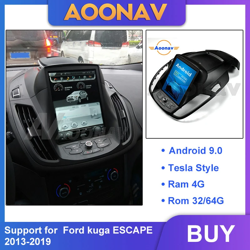 melhor 2din Rádio Do Carro De Android Reprodutor De MultimÃdia Para Ford Kuga Fuga 2013-2018 Carro Estéreo Autoradio Tesla Gps Navi Leitor De Dvd Vertical