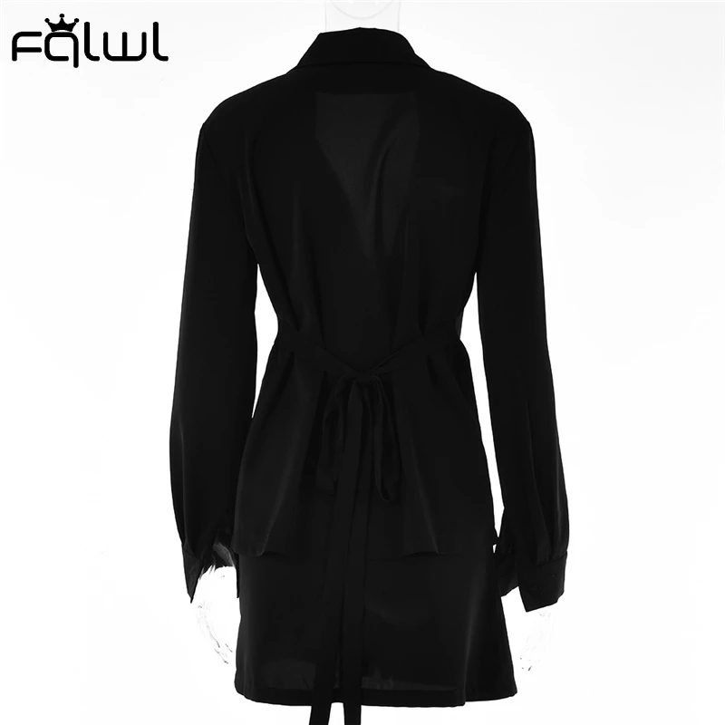 

FQLWL Autumn Sexy Solid 2 Two Piece Sets Women Skirts 2021 Buttons Long Sleeve V Neck Bandage Tops Black Bodycon Mini Skirts