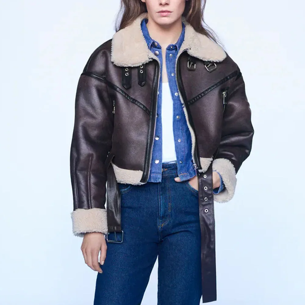 

BM UR HM ZA Women's 2021 new retro fashion autumn ladies jacket casual all-match lapel long-sleeved zipper double-sided jacket