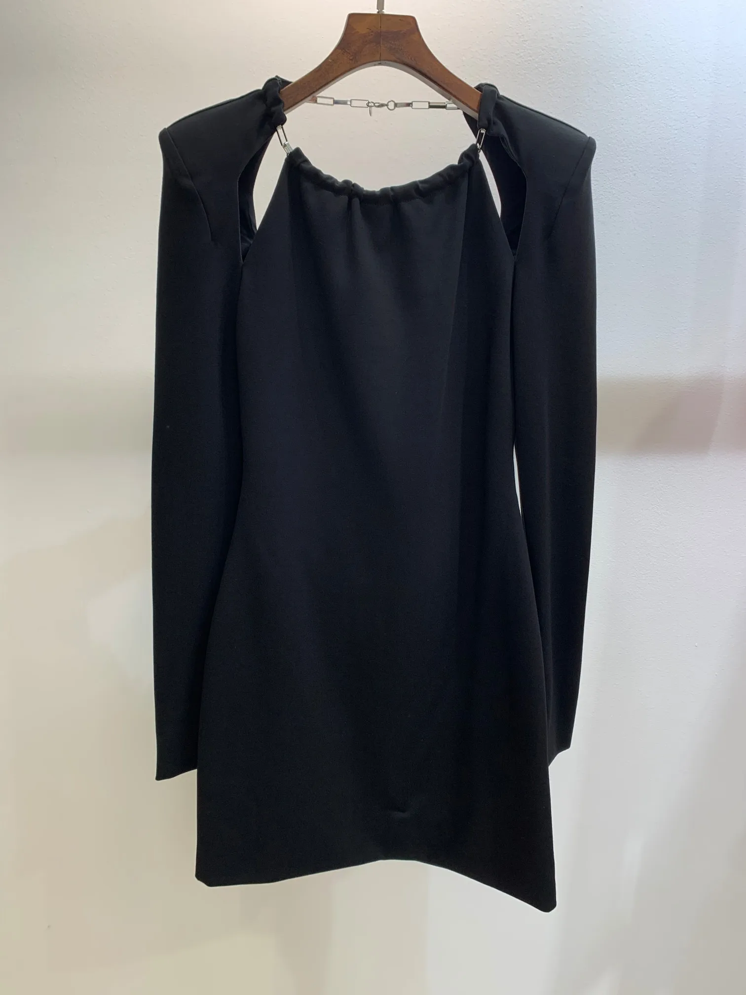 2021 new women fashion long sleeve round neck chain halter dress 0928