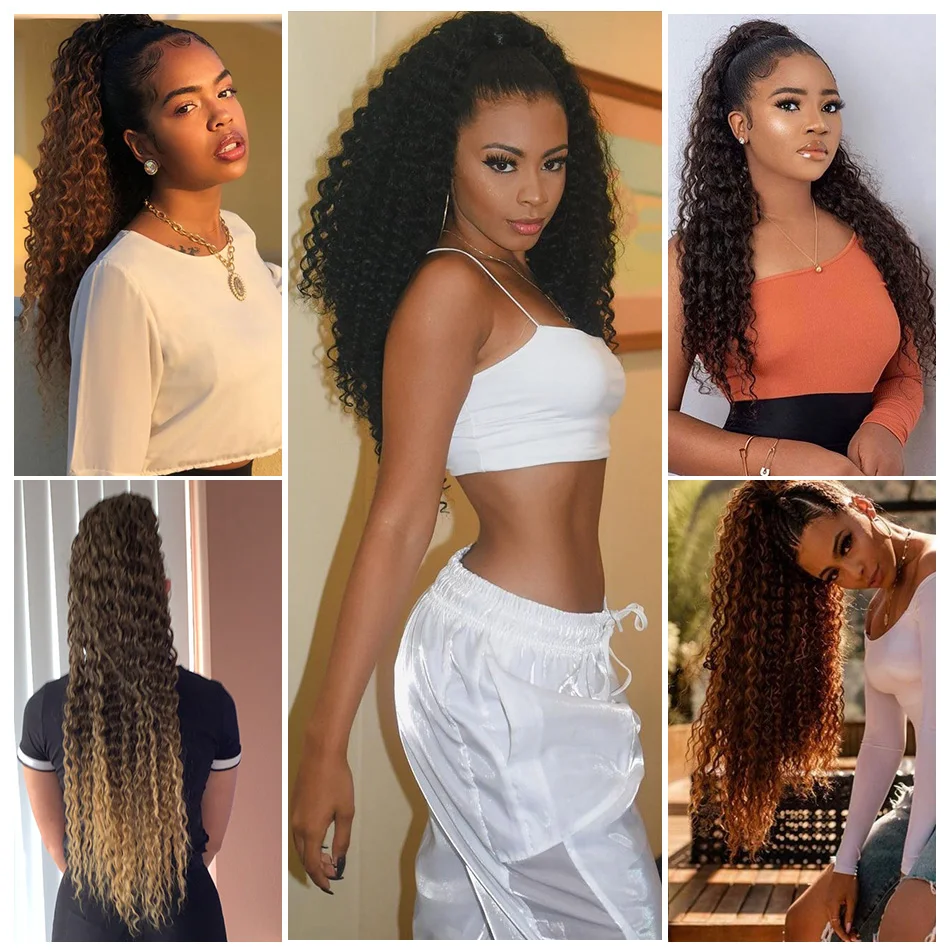 70cm Long Natural Wave Synthetic Drawstring Clip in Ponytail Extension Hair with Two Combs for Women Black Brown Ombre Color | Шиньоны и