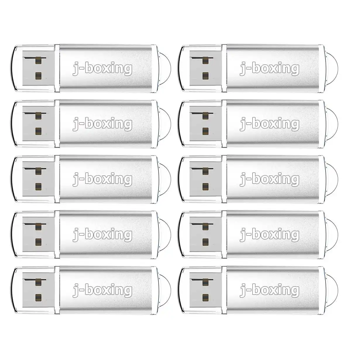 

J-boxing 10PCS 1GB USB Flash Drives Bulk 2GB Rectangle Thumb Drives 4GB 8GB USB 2.0 Sticks 16GB 32GB Pendrive with Cap Silver