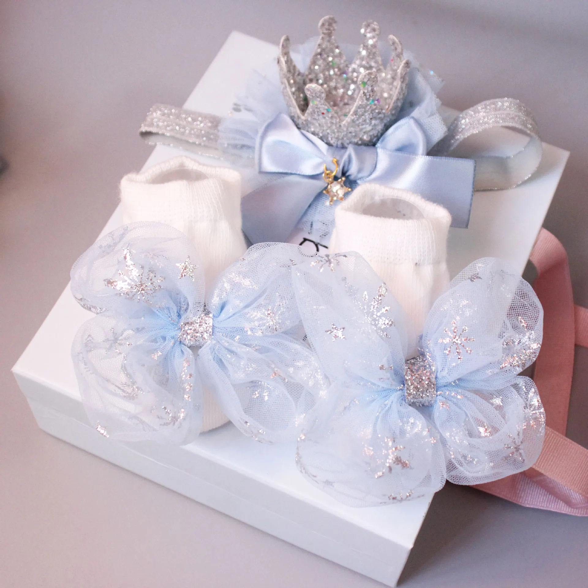 

Baby Girl Headband Socks Flower 2Pcs Bows Crown Princess Newborn Hairband Accessories Toddler Hair Kids